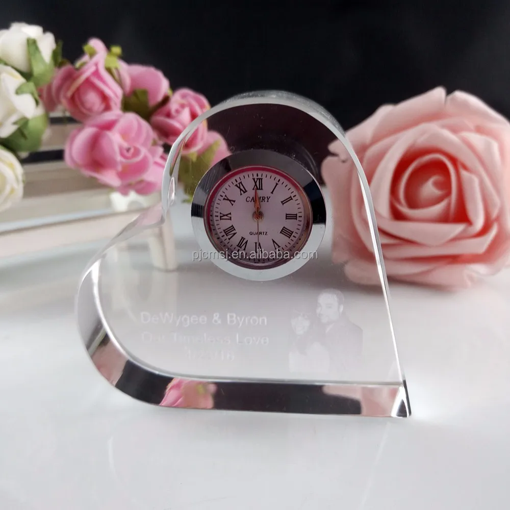 Heart Shaped Desktop Acrylic Trophy Crystal Trophy with crystal watch