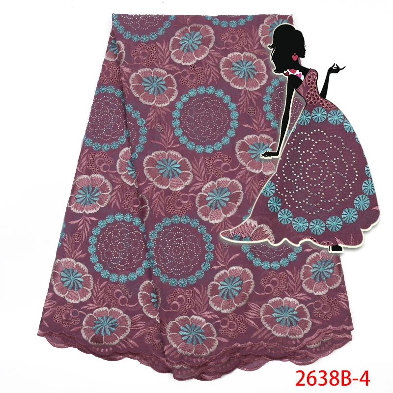 African Swiss Voile Lace in Switzerland 100% Cotton Fabric Lace with Stones for Nigerian Women Dress XZ2638B