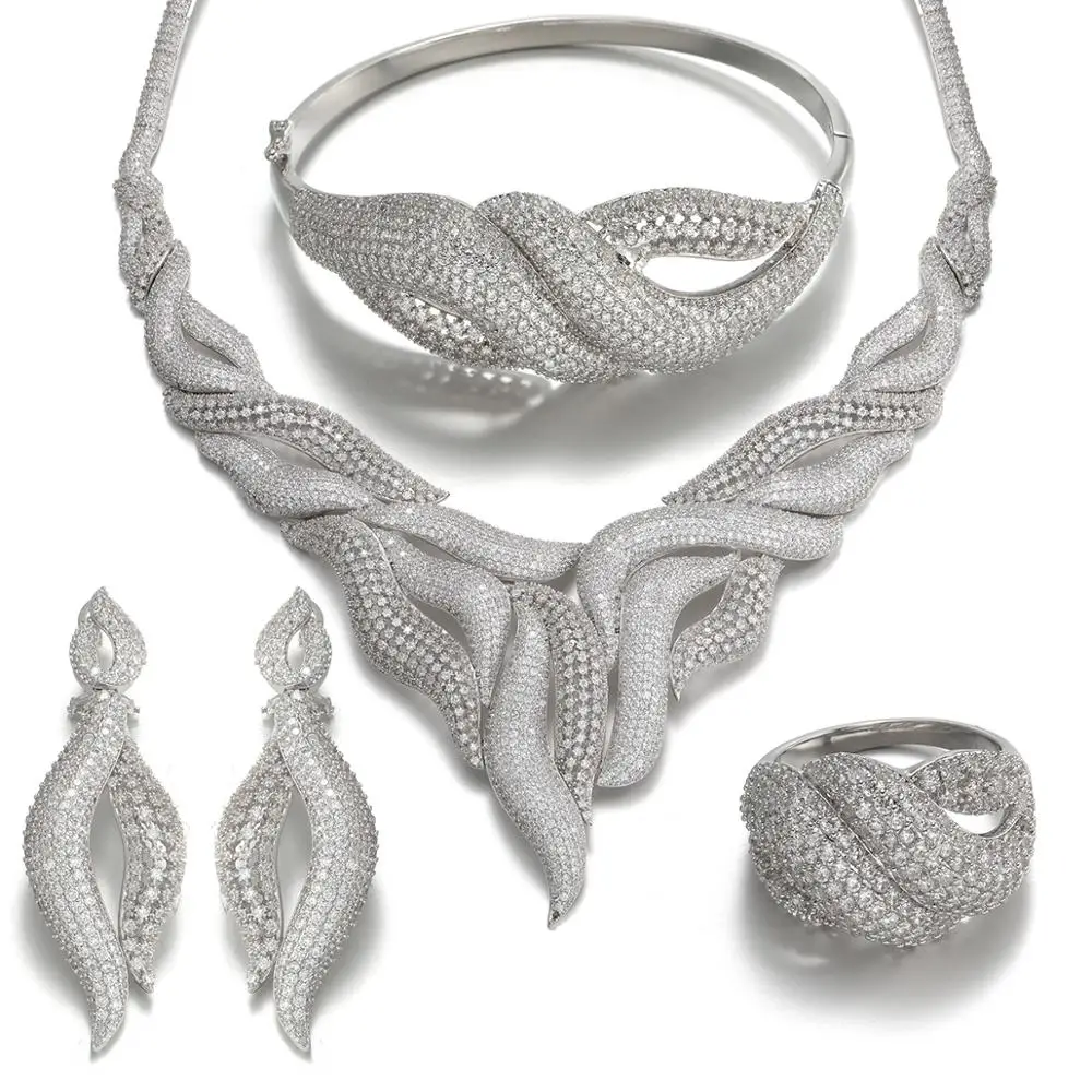 

Vantage Big Silver Jewelry Sets Wedding Brass Cubic Zirconia Jewelry Set for Wedding Dubai