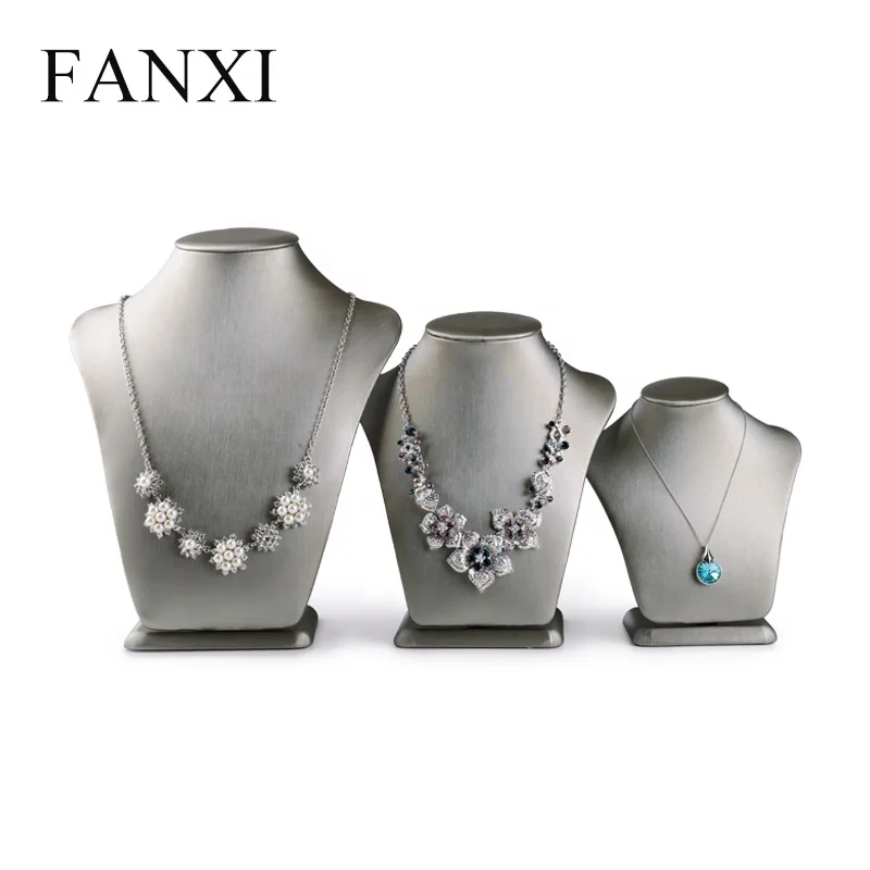 

FANXI Custom Luxury Shop Showcase Standing Busts Stock PU Leather White Jewelry Pendant Display Mannequin Necklace Holder Bust, White/grey or customized color for necklace holder bust