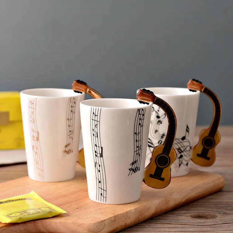 

New Product Funny Handle 3D Unique Coffee Mug 11 oz Guitar Ceramic Mug, More than 10 style for choose