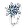 925 Sterling Silver Snow Globe Ring Snow Flake Napkin Ring Fake Blue Sapphire Rings