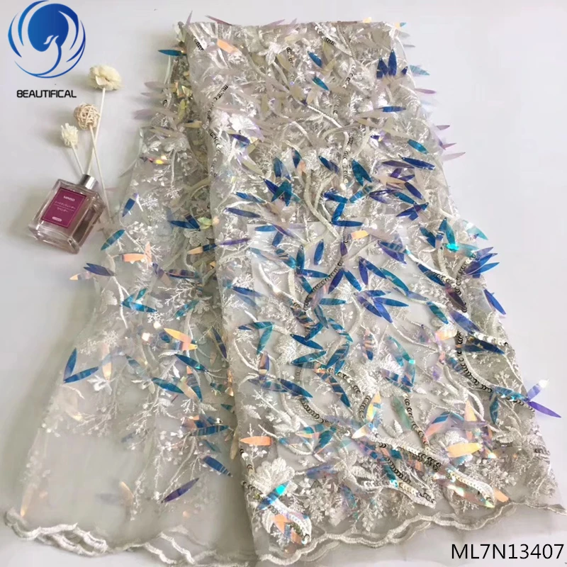 

Beautifical High quality french lace panties white sequins lace bridal net lace fabric french for wedding ML7N134, 8 different colors