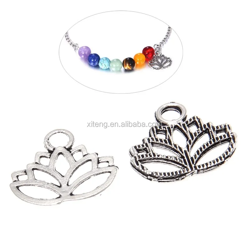 

Lotus Charm Flower Yoga Symbols Water Lily Pendants Charms Silver Plated Jewelry Making Bracelet Findings Accessories, Antique silver