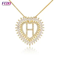 

Wuzhou Foxi Jewelry Heart Shaped Initial Letter H Clear Cubic Zirconias Gold Plated Brass Pendants Necklace