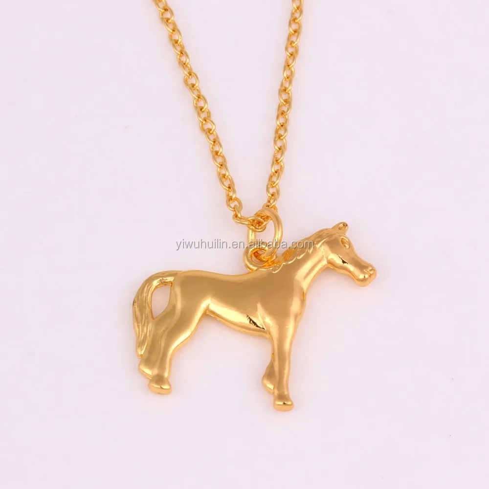 

Vintage Custom Logo Fashion Gold Plated Running Horse animal Pendant Necklace