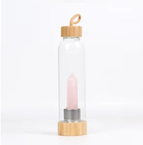 Image of 550 ml Bamboo bottom and Lid Natural Crystal Column Energy Water Cup Drink Bottle With Protective Sleeve