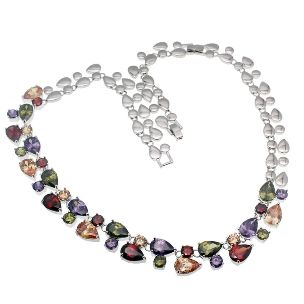 

Hermosa Wholesale Top Selling Multicolor Gemstone Women Jewelry Garnet Amethyst Morganite Peridot Topaz Necklace, Silver/rose gold