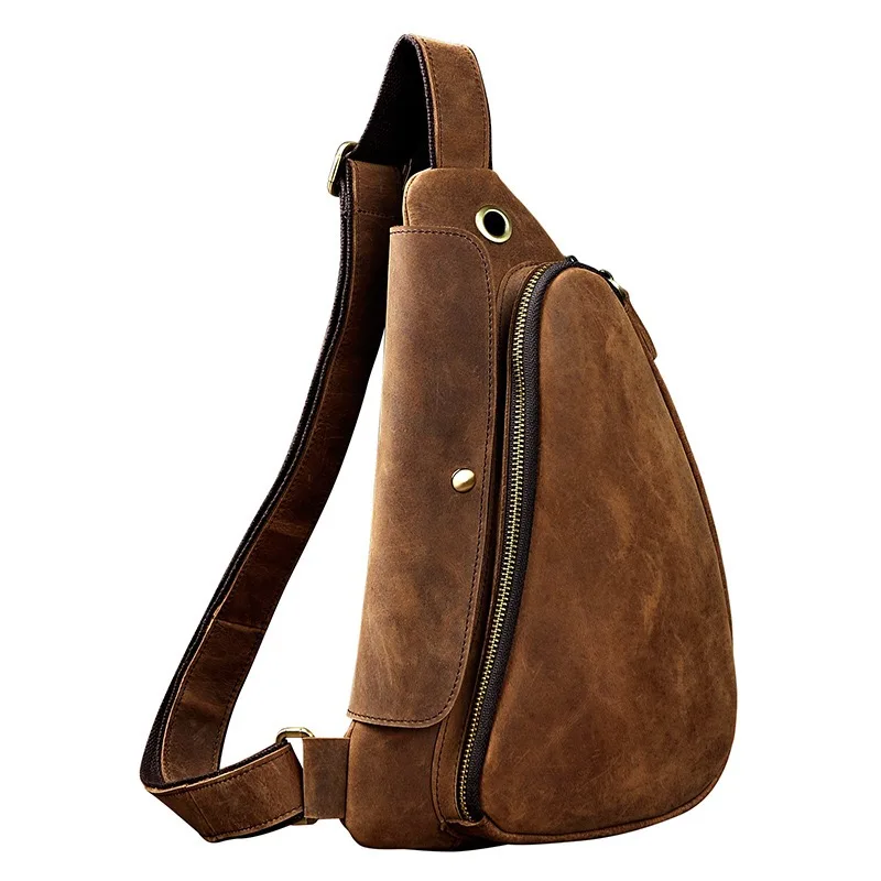 

Hot selling Genuine Leather Men Chest Pack Fashion Messenger Shoulder Travel Crossbody Sling Bag, Brown/customize