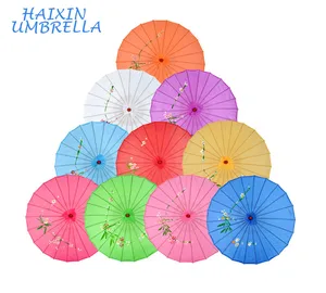 Image of Quick Delivery Wedding Favors Gifts Flowers and Birds Drawing Straight Bamboo Frame Paper Parasols Pink Japanese Silk Umbrella