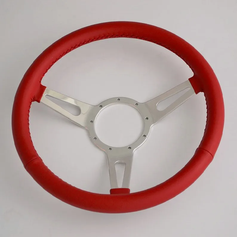 China 15 Inch 9bolt Polished Aluminium Classic Leather Steering Wheel Buy Leather Steering