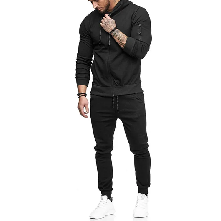 

2019 Winter Zipper Sports Suit Wholesale Fitness Plain Polyester Tracksuit For Men, Shown