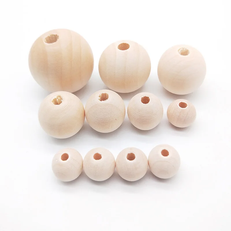 

DIY Natural Ball Round Spacer Wooden Beads Eco-Friendly Natural Wood Beads Lead-Free wooden Balls perle en bois