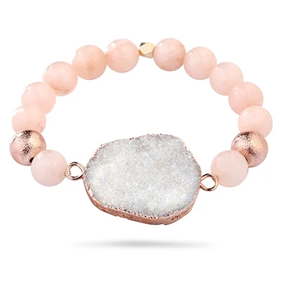 

Hot Sell Pink Natural Stone Chakra Beads Quartz Druzy Charm Elastic Bracelet For Party, Picture