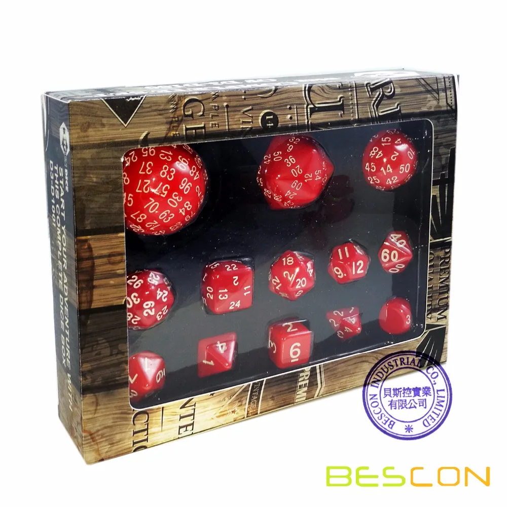 

Bescon Complete Polyhedral Dice Set 13pcs D3-D100, 100 Sides Dice Set Opaque Red