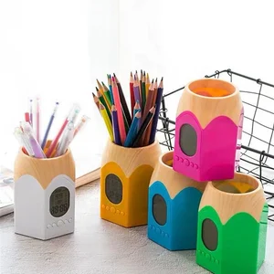 Image of Pencil holder Pen Pot Table Digital Alarm Clock Multi-function Temperature Meter Calendar