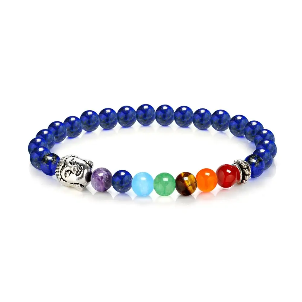 

Fashion 6mm Round Beads Natural Agate Volcanic Stone Bracelet Lapis Colorful Buddha Head Bracelet