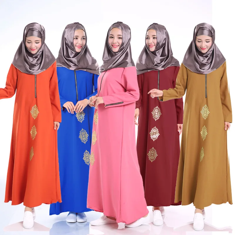 

2019 Fashion ethnic muslim women long sleeve dress dubai abaya elegant arabic Caftan Kaftan Malaysia muslim maxi dress, Yellow;blue;orange red;brick-red;pink