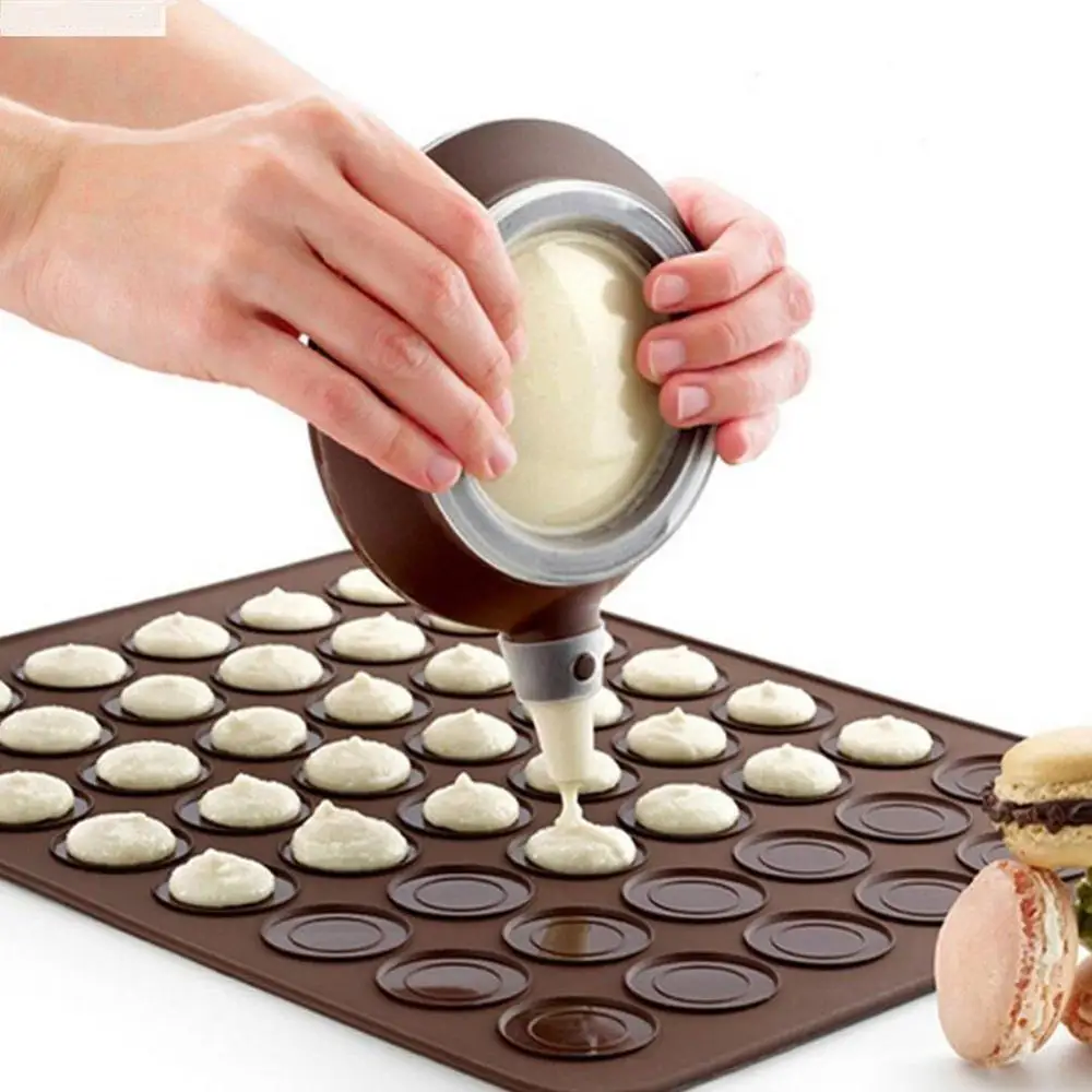 

Silicone Macaron Kit Decorating Piping Pot 48 Capacity Heat Resistant Nonstick Microwave Safe Macaron Pastry Baking Mat, Brown or customized