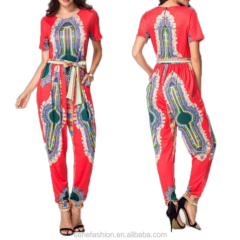 

DH6606 Readymade 2018 wholesale short sleeve african dashiki printed red jumpsuit indian school girl sexy photo