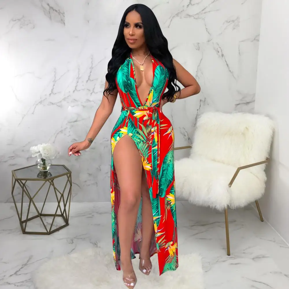 

Hot sale mature women v neck sexy boho maxi dress