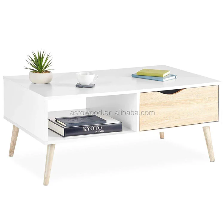 Modern Style Melamine Coffee Table In Living Room White And Light Oak