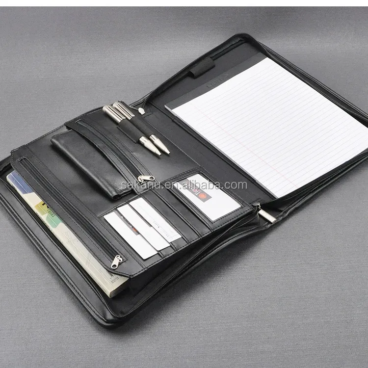 A4 Leather Document Zipper Bag Black Organizer Bags Men's Manager Bag