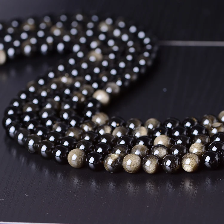 

High Quality Natural Gold Obsidian loose Beads Gemstone jewelry Factory Wholesale