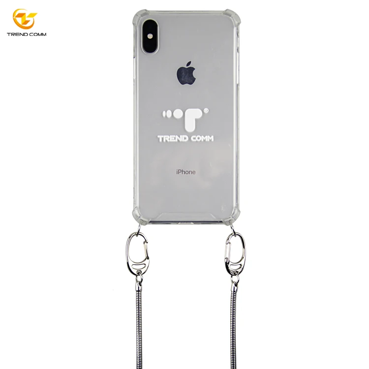

Luxury Hard Transparent Acrylic TPU Case With Detachable Metal Chain For iPhone