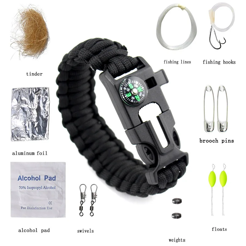 

survival kit camping equipment compass paracord Bracelet