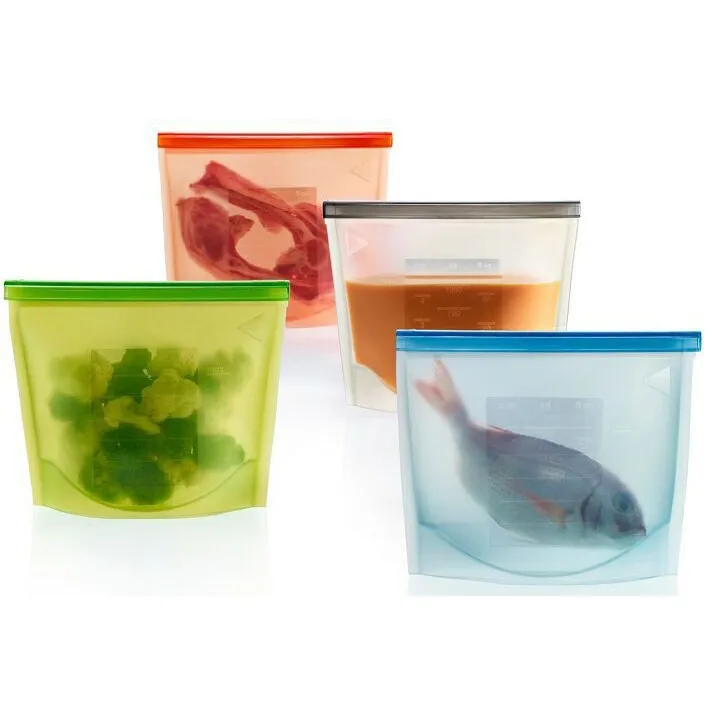 

2021 new 100% eco-friend silicone leakproof food storage bag non-toxic silicone reusable food container BPA free, Customized color