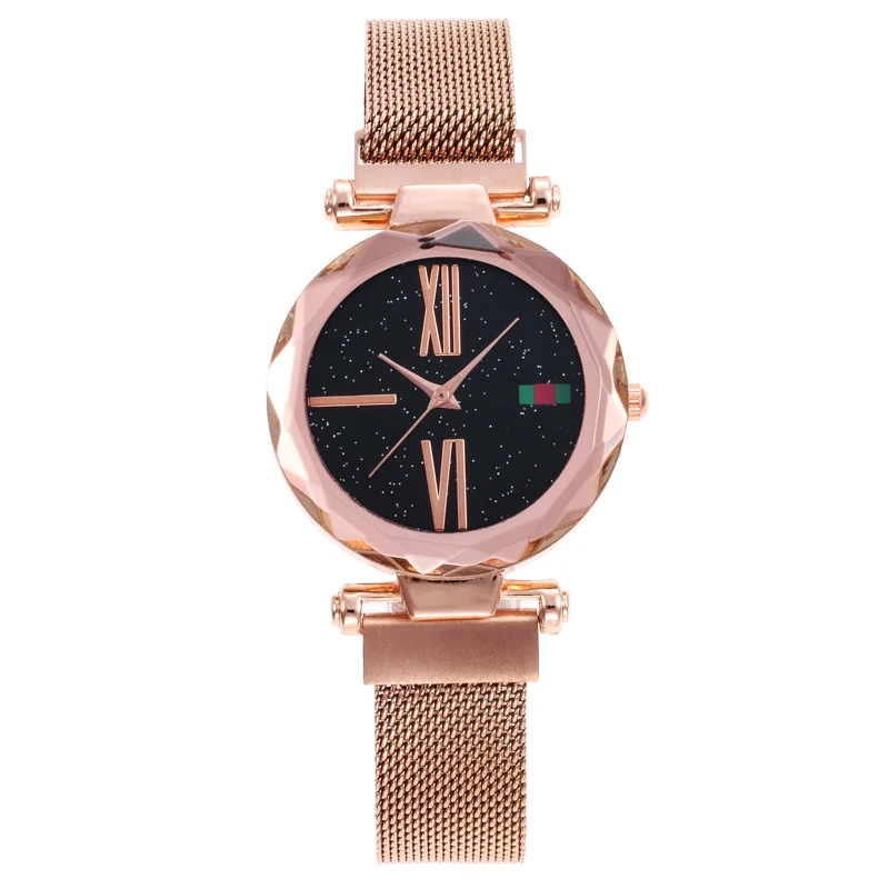 Hot Selling Women Starry Sky Luxury Rose Gold Release Mesh Bracelet Magnetic Strap Wrist Watch Ladies