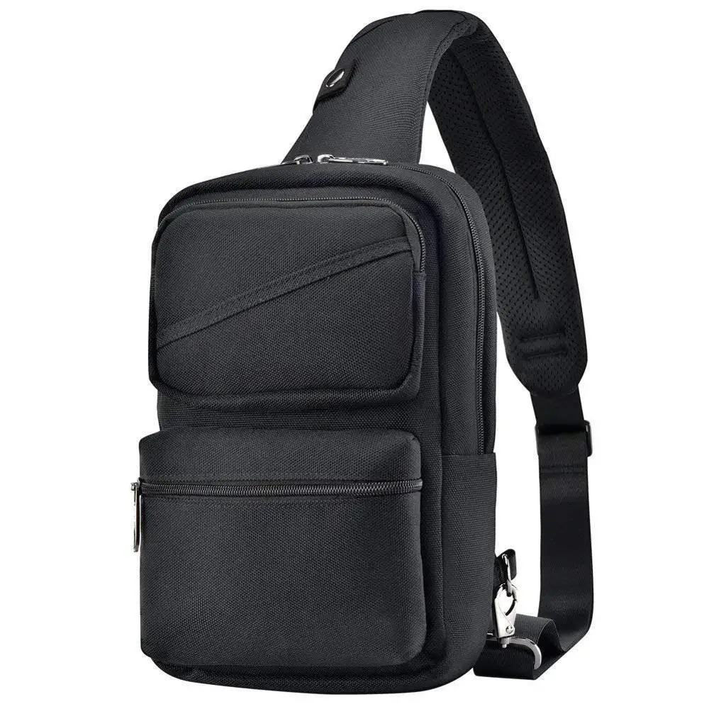 

Custom Black Polyester Men Waterproof Sling Bag Shoulder Crossbody Bag, Black , customized color is available