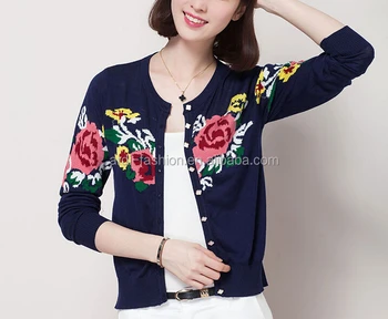 Floral Intarsia Pattern Thin Knitted Sweater Cardigan For Women Buy Cardigan For Women Woman Cardigan Thin Knitted Sweater Cardigan Product On