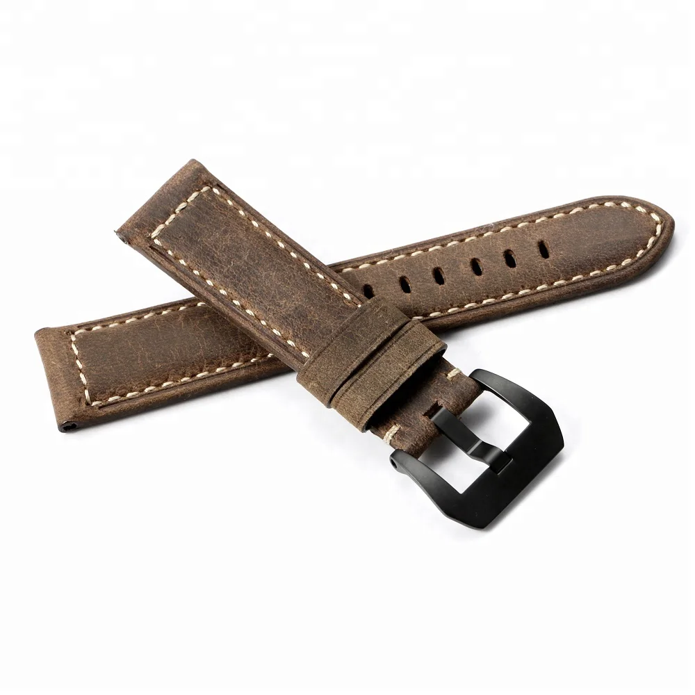 

22mm 24mm Handmade Retro Watch Band Vintage Italian Calf Leather Watch Strap, Brown