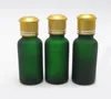 20ml frosted green boston round empty glass bottle 20cc essential oil container with gold cap
