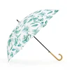 Wooden curved handle, long handle, straight stem creative small student green leaf paraso