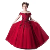 

LST167 elegant ball gown off shoulder beaded applique flower girls dresses wedding 2019