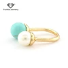 Finger Rings Gold Plated U Shape Fashion Opening Pearl Round Turquoise Stone Ring for Women Jewelry