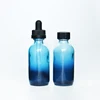 Mini Round Shape 4oz 120ml Gradual Blue Sprayed Boston Glass Bottle With Cap and Dropper