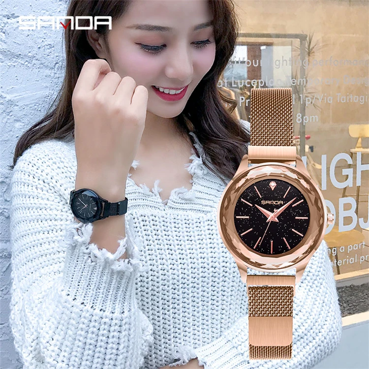 

SANDA 251 New Magnet Buckle Fashion Quartz Watch Women Stainless Steel Strap Ladies Wristwatches Waterproof Luxury watch
