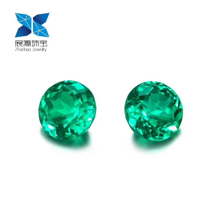 

Zhanhao Jewelry precious stones loose green gemstones round nature gems cut style pure rough synthetic emerald, Vivid green