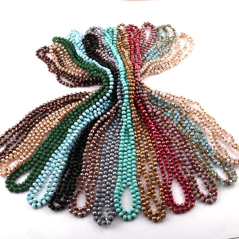 

Fashion Cute 145-150cm long knotted 29 Color Women necklace Mini 6mm Crystal Glass beads Necklace