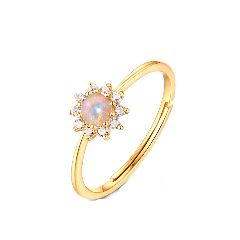 Fashion bijoux gold wedding flower sterling 925 silver opal ring