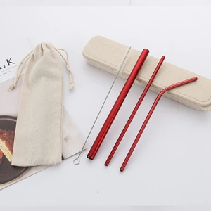304 stainless steel straw wheat box set Eco-friendly color titanium drinking straw custom logo with bag