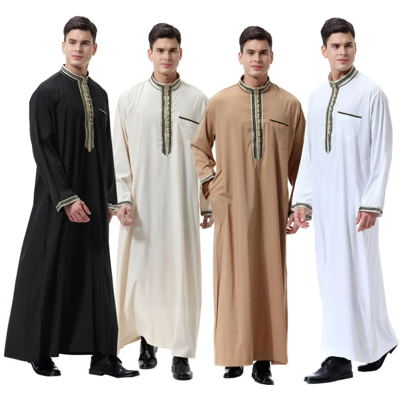 Neueste Design 3xl Weiß Langarm Stickerei Islamic Thobe Arab Daffah ...