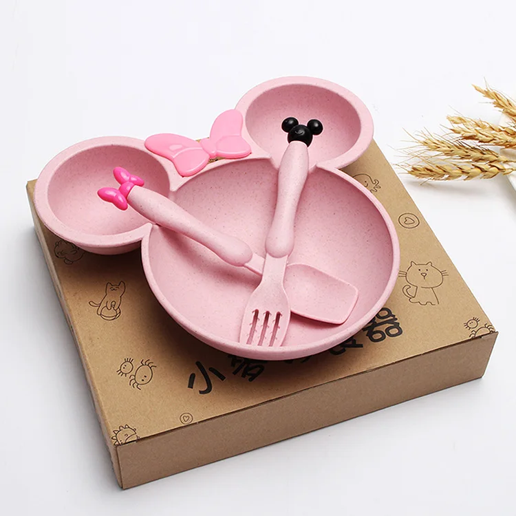 Kids Plates Products Supply Household Kitchen Tool Health Eco Friendly Cute Dish Tray Tableware Wheat Straw Mouse Children Bowl