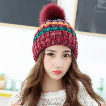 ladies wool hats with fur pom pom