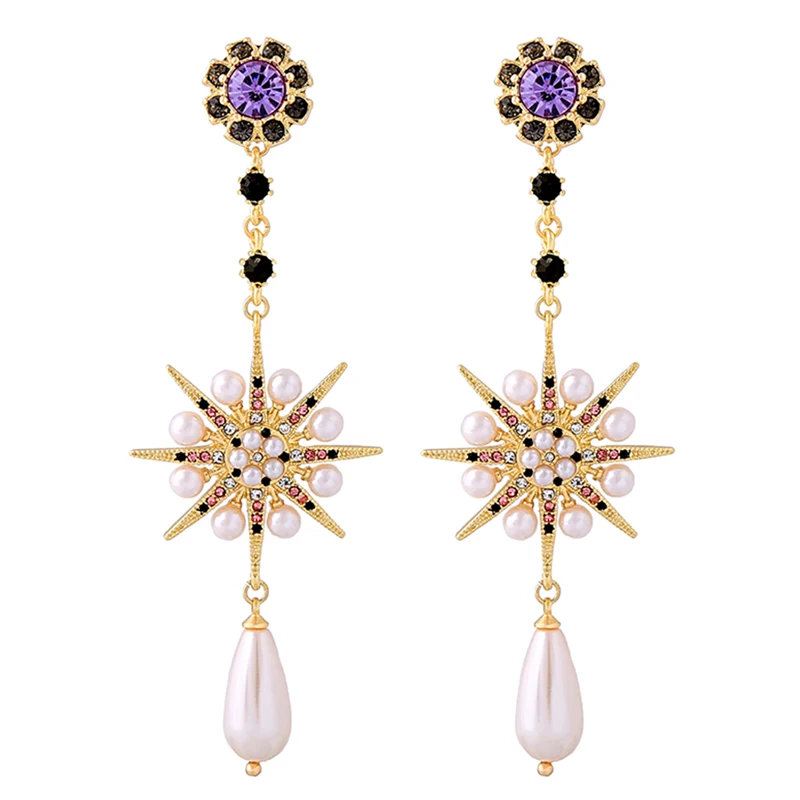 

ed00517c Statement Pearl Earrings Sun Crystal Wedding Jewelry, As picture