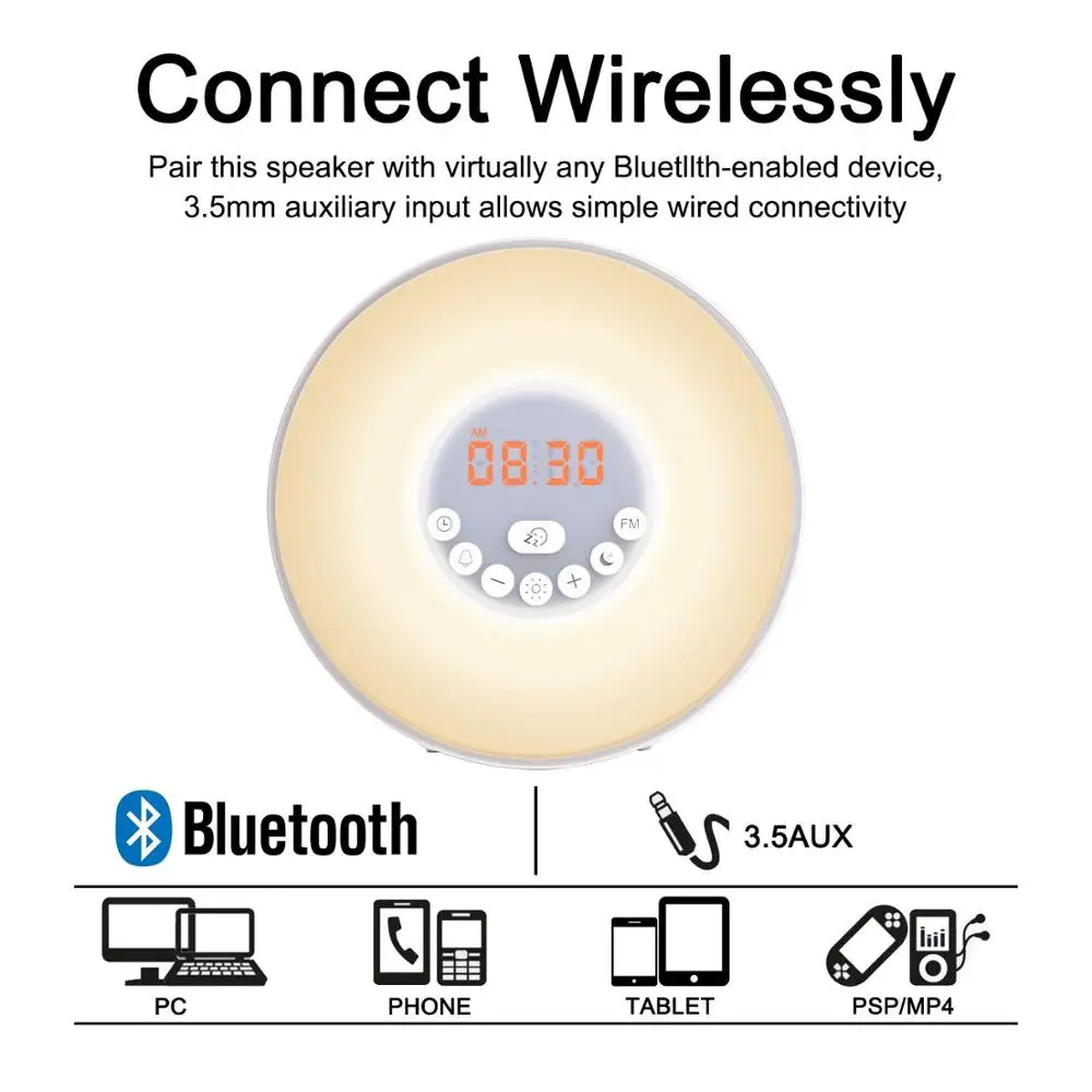 Wake Up Light,Digital Sunrise Alarm Clock With Multi-colorful Night